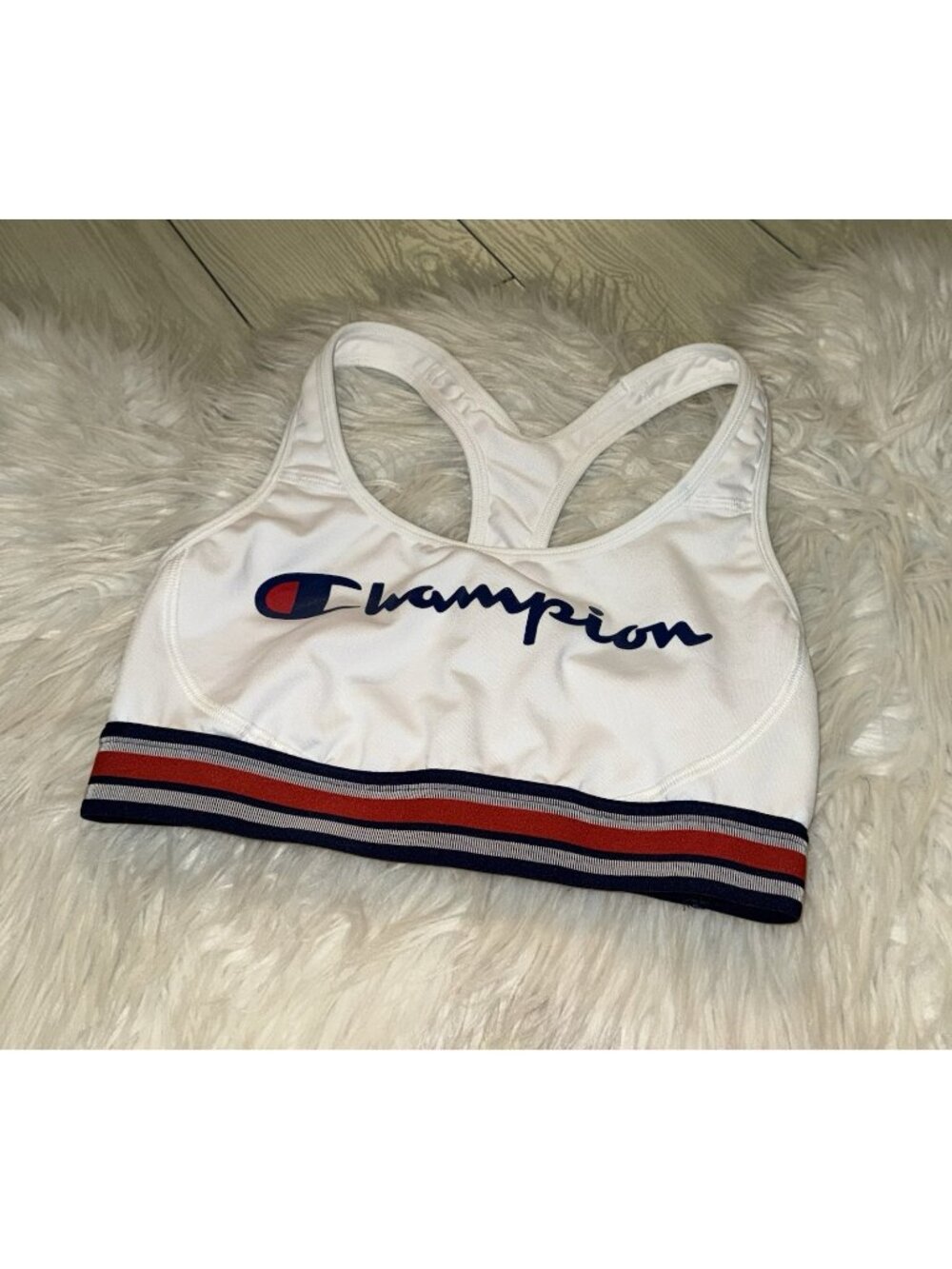 Champion Sports Bra Racerback Logo Unlined Wire Free Womens S Small White New